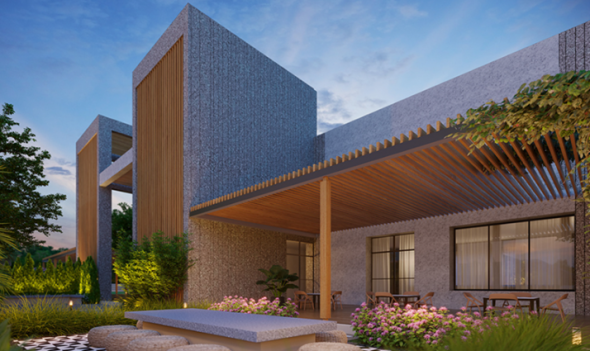 Simulated impression of completed exterior of building